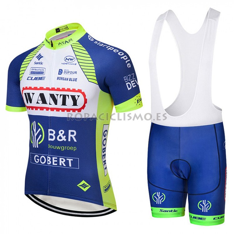 2018 Maillot Wanty Tirantes Mangas Cortas Azul y Blanco